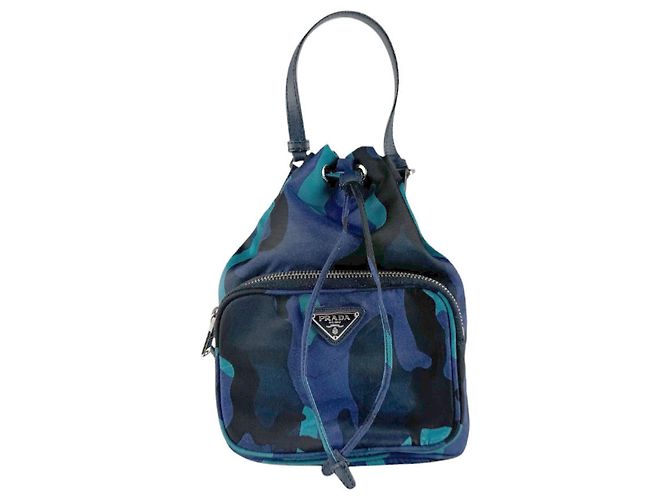Bolso Prada Negro Azul Marino Cuero Nylon