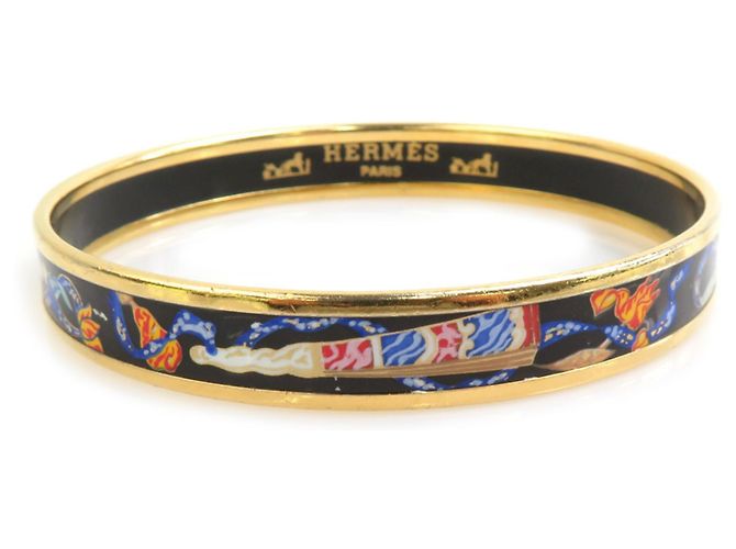 Hermès Emaille- und Metallarmband Schwarz Mehrfarben Golden