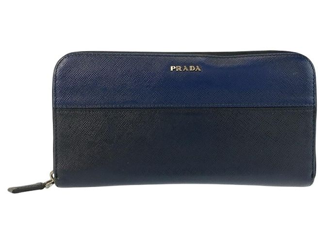 Prada Saffiano Leather Long Wallet Blue