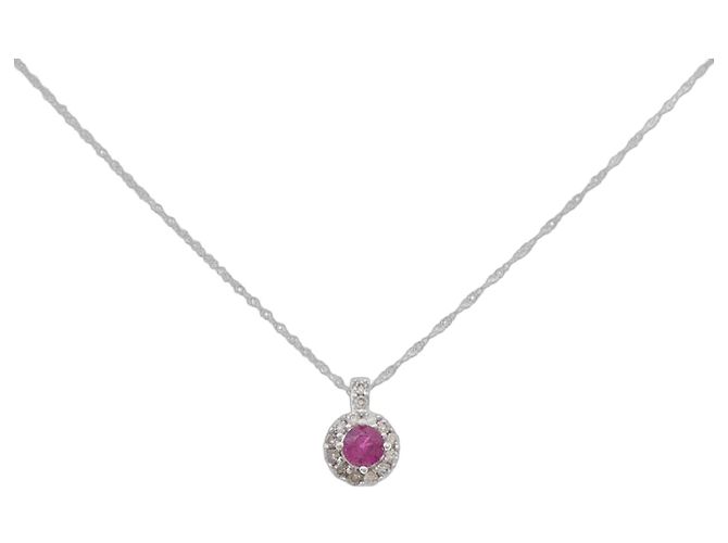 Autre Marque K18WG Rubin-Diamant-Halskette Rot