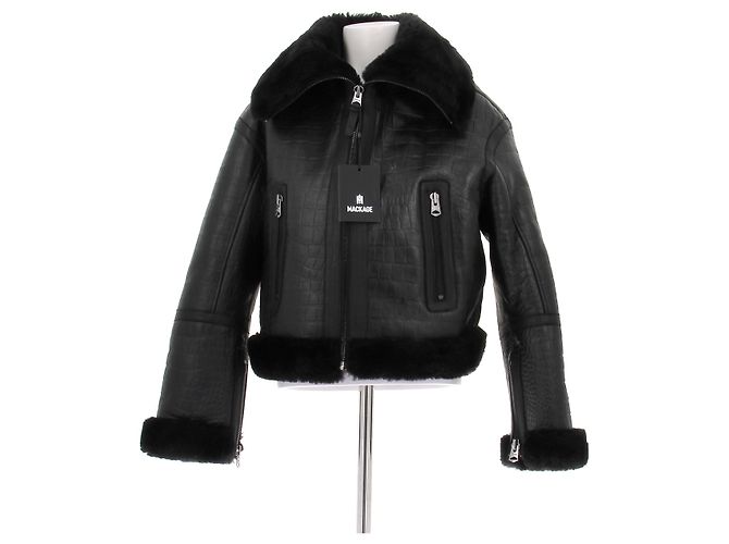 Mackage Bombardeiro preto de couro e pelagem