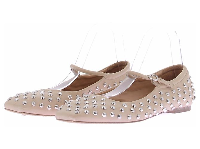 Aeyde Nude Ballerinas mit Nieten aus Leder Beige