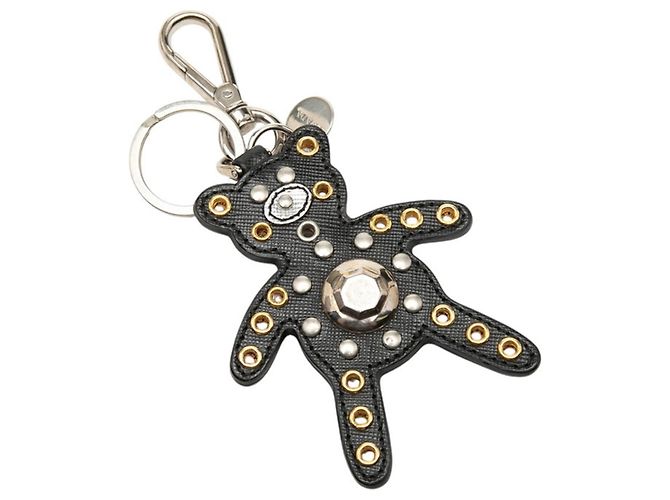 Saffiano Prada Bear Studded Keyring Black Multiple colors