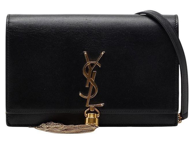 Bolsa de ombro com corrente e logo YSL com franjas Saint Laurent Preto