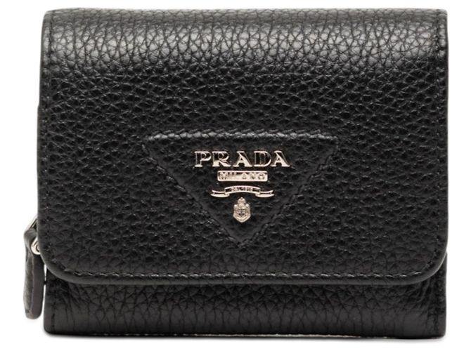 Prada Tri-Fold Wallet in Black Vitello Daino Leather