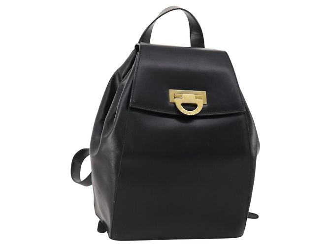 Céline CELINE Rucksack aus schwarzem Leder mit Gold Auth BAZ409 Golden