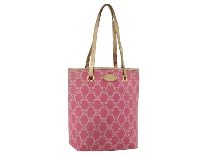 Céline Bolsa tote em lona Macadam CELINE Paris em denim rosa e dourado Auth 175602