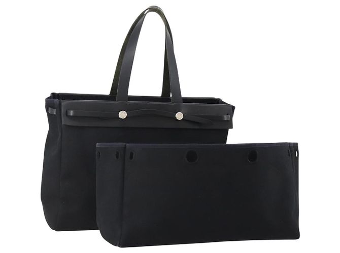Hermès HERMES Borsa Cabass GM Herbag Canvas 2in1 Nera Argento Auth BAZ865A Nero