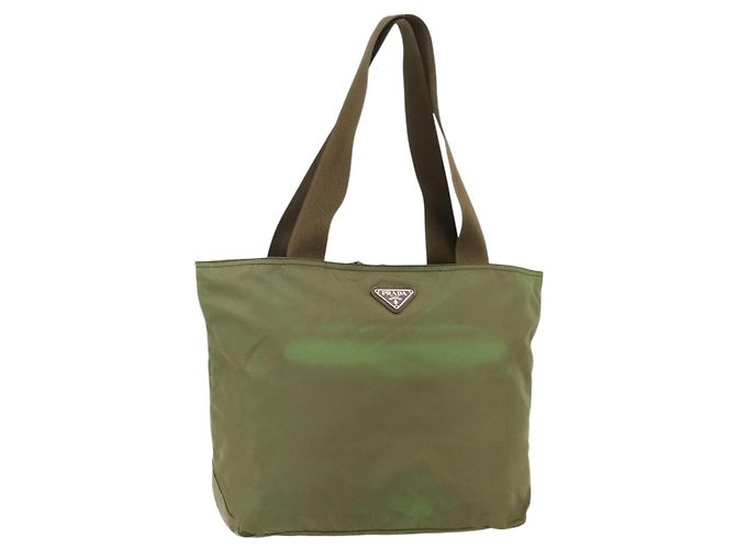 PRADA Tote Bag aus Nylon Khaki Silber authentisch 175345