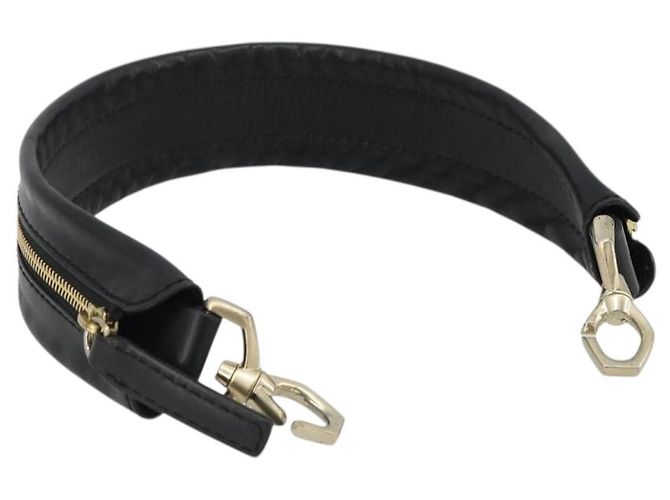 GIVENCHY Shoulder Strap Leather 18.1"" Black Gold Auth bs34466 Golden