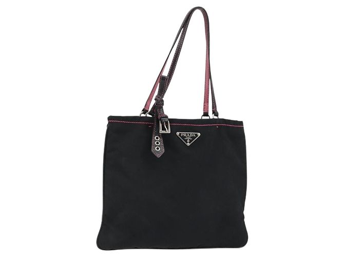PRADA Borsa a mano in nylon nero argento Auth 175995A
