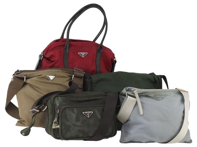 Sac à épaule PRADA Nylon 5 Set Vert Noir Rouge Auth 174966
