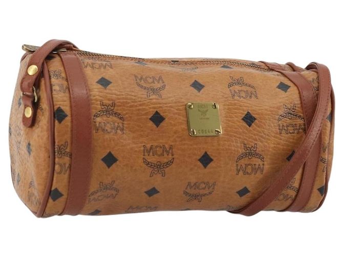 Bolsa de Ombro MCM Vicetos Logogram em Couro PVC Marrom Dourado Auth 175181