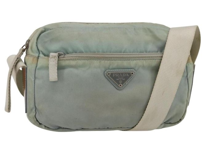 PRADA Schultertasche Nylon Hellblau Silber Authentisch 175693