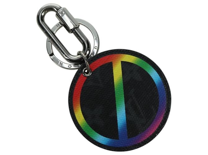 LOUIS VUITTON Monogram Eclipse Porte Cles Round Rainbow MP2465 LV Auth YKZ1382M