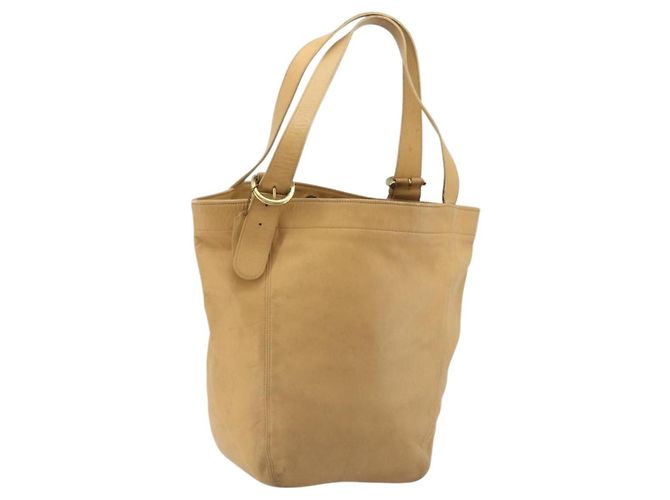 Coach Bolsa Tote de Couro Bege Dourado Auth 174865