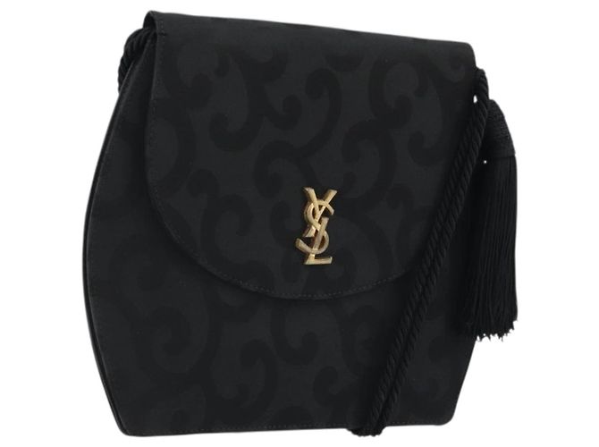 Saint Laurent Borsa a Spalla in Nylon Nero Oro Auth 175161 D'oro