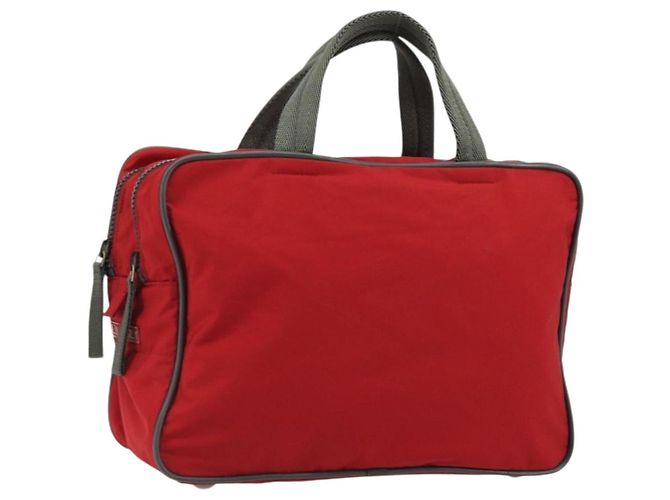 PRADA Bolsa deportiva de nylon roja plateada Auth 176606 Plata