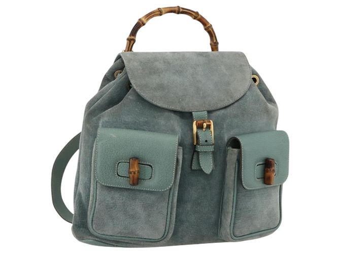 Mochila de ante Gucci Bamboo verde oro Auth 175320