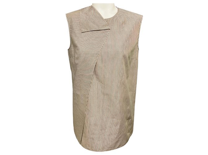 Top sin mangas de algodón con pliegues a rayas en taupe / azul claro / negro de Hermès Multicolor