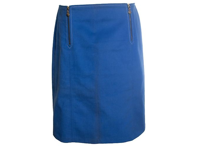 Céline Celine, gonna midi in cotone blu con zip dorate