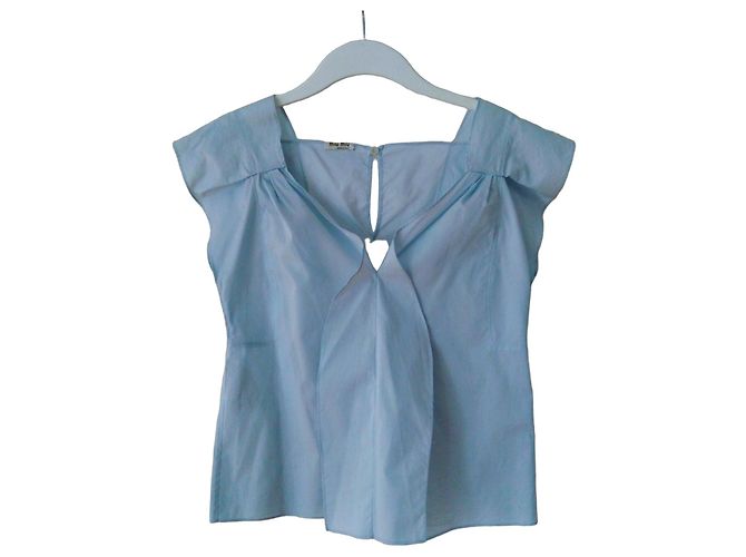 Top sin mangas de popelina de algodón azul Miu Miu