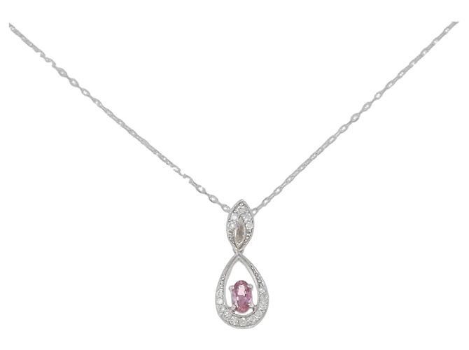 Autre Marque Colar de ouro branco Au750 com safira e diamante Prata
