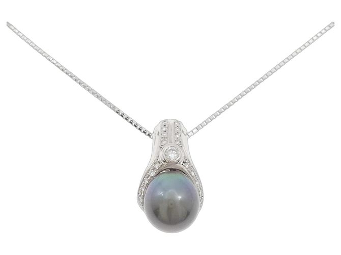 Autre Marque Diamant-Halskette mit schwarzer Perle Pt900 Pt850