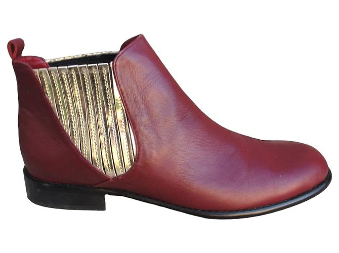 Botines My Suelly de cuero rojo oscuro Burdeos
