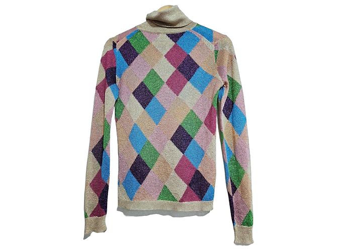 Miu Miu Multicolored diamond-pattern sweater with high collar Multiple colors Golden