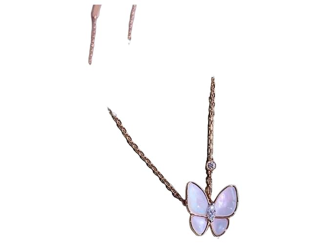 Van Cleef & Arpels Collana Due Farfalle Oro Rosa Madreperla e Diamante D'oro 