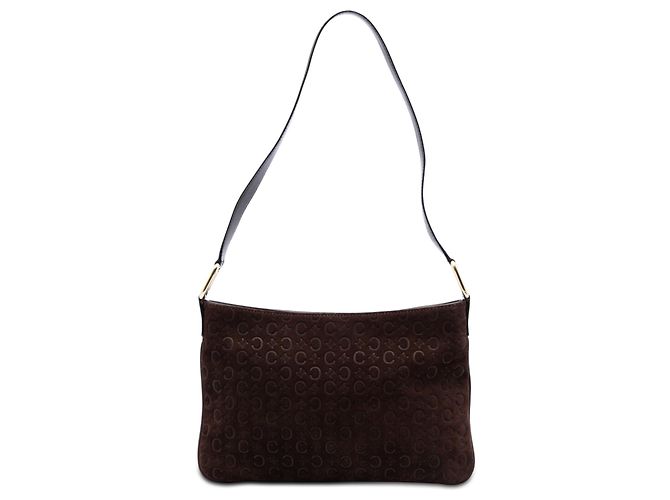 Céline Sac à épaule en daim Macadam C de couleur marron Celine Marron foncé