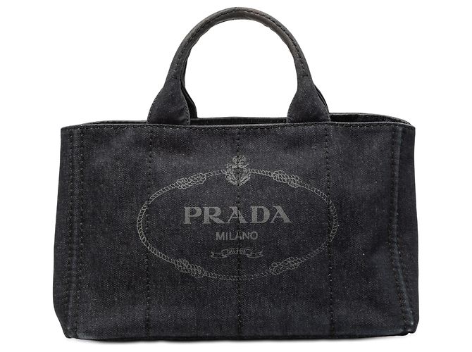 Borsa in denim nero Canapa con logo Prada