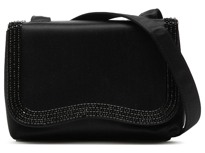Chanel Mini Nero Satinato Con Perline Borsa A Tracolla
