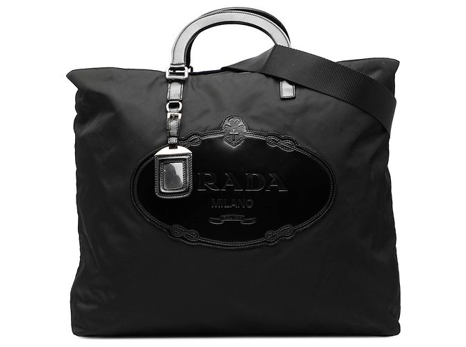 Borsa Prada in tessuto canapa nera con logo Nero