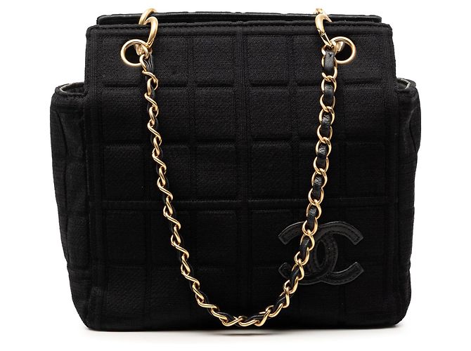 Borsa a spalla Chanel in jersey nero CC Chocolate Bar
