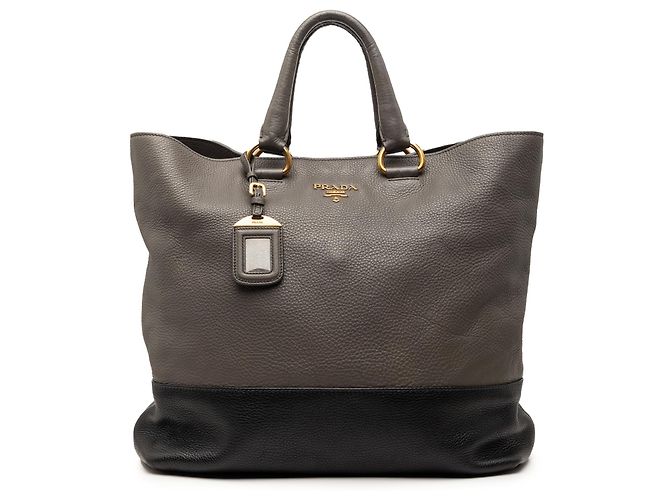 Prada Offene umwandelbare Tote aus braunem Bicolor-Vitello Daino Taupe