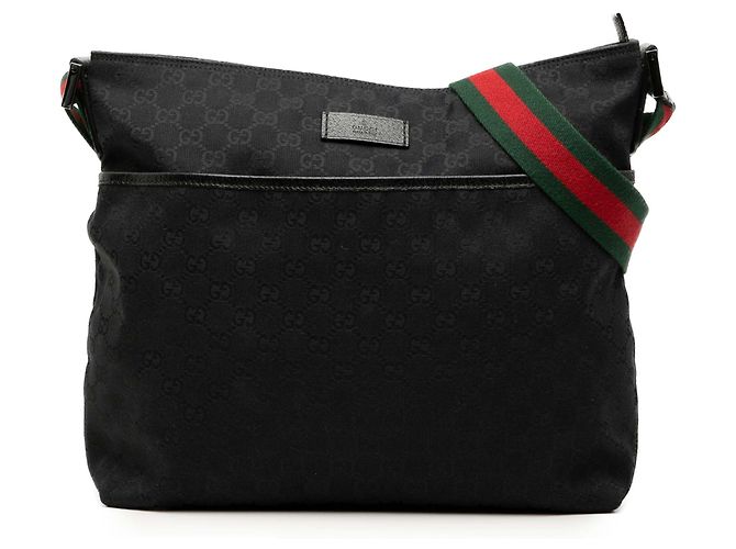 Gucci Schwarze GG Canvas Web Umhängetasche