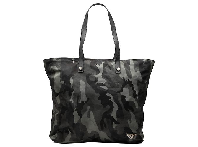Graue Tessuto Camouflage Tote von Prada Braun