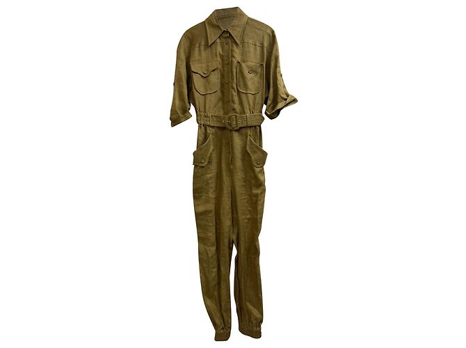 Mono con cinturón Zimmermann en lino caqui Verde