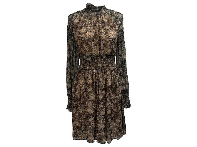 Vestido Mini de Gola Alta Estampado em Seda Marrom da Michael Kors