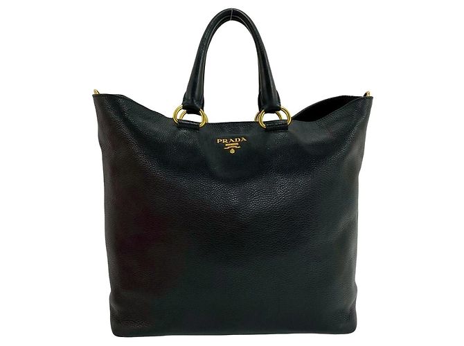 Prada Logo Hardware Leder 2-Wege-Handtasche Schwarz