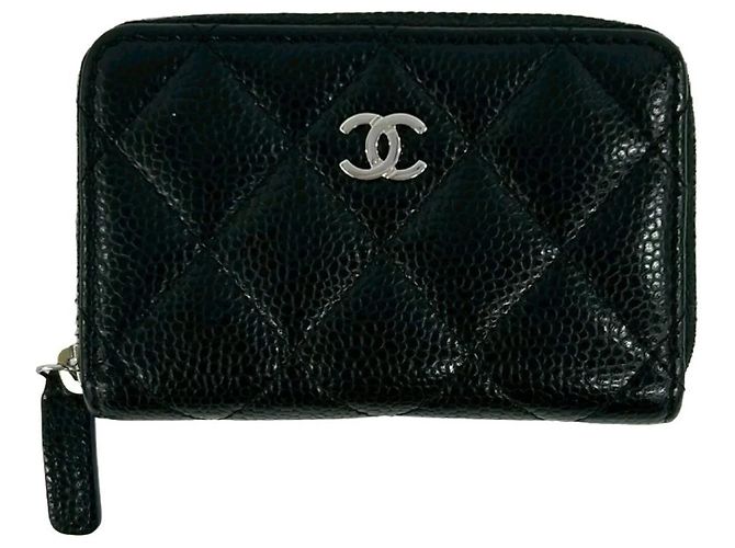Monedero de piel de ternera granulada negra Chanel Negro