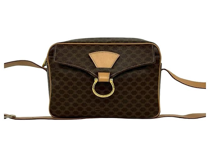 Céline Sac à épaule Celine Vintage Macadam Blazon Triomphe Pattern Marron