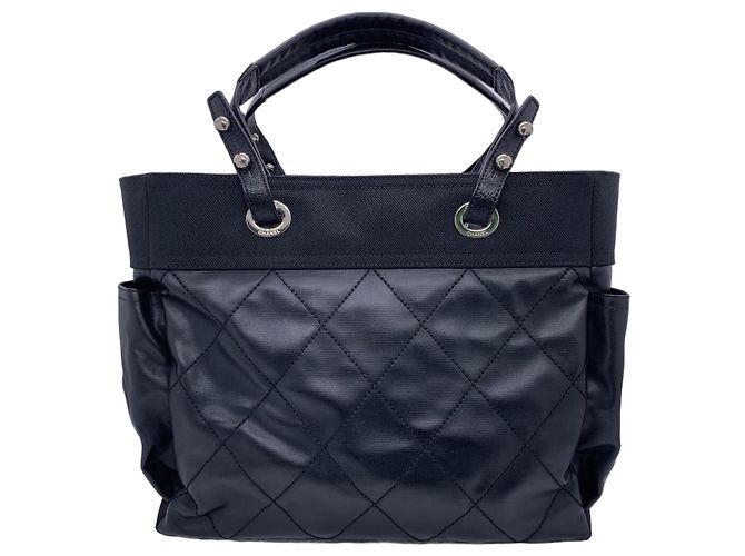 Bolsa Tote Chanel Preta de Tecido Preto