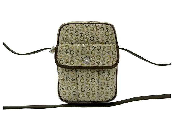 Céline Celine C Macadam Logo Hardware Mini Shoulder Bag Brown White Golden Khaki Yellow