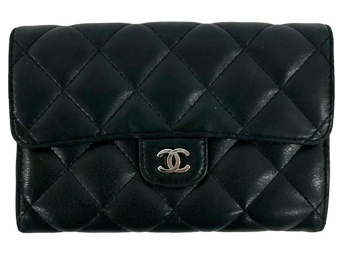 Chanel Matelassé Coco Mark Lambskin Leather Bi-fold Wallet Black