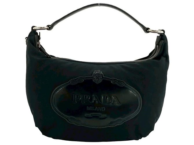Tote Mini sac à main en nylon noir et cuir verni Prada