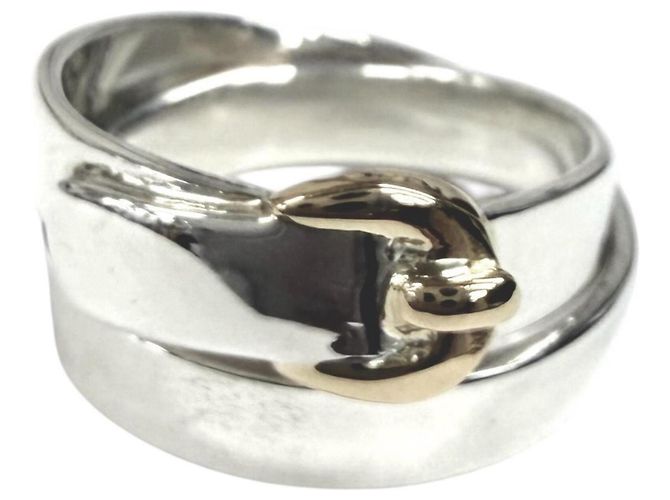 Hermès HERMES Vintage Double True Ring Silvery Golden 