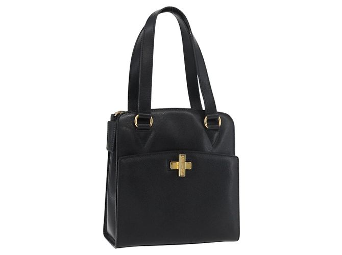 Céline Borsa a mano CELINE in pelle nera e oro Auth ka3921 Nero D'oro